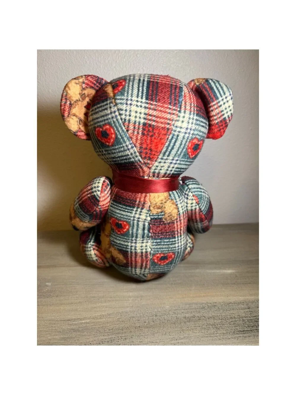 Vintage Plaid Sugar Loaf Bear red bow